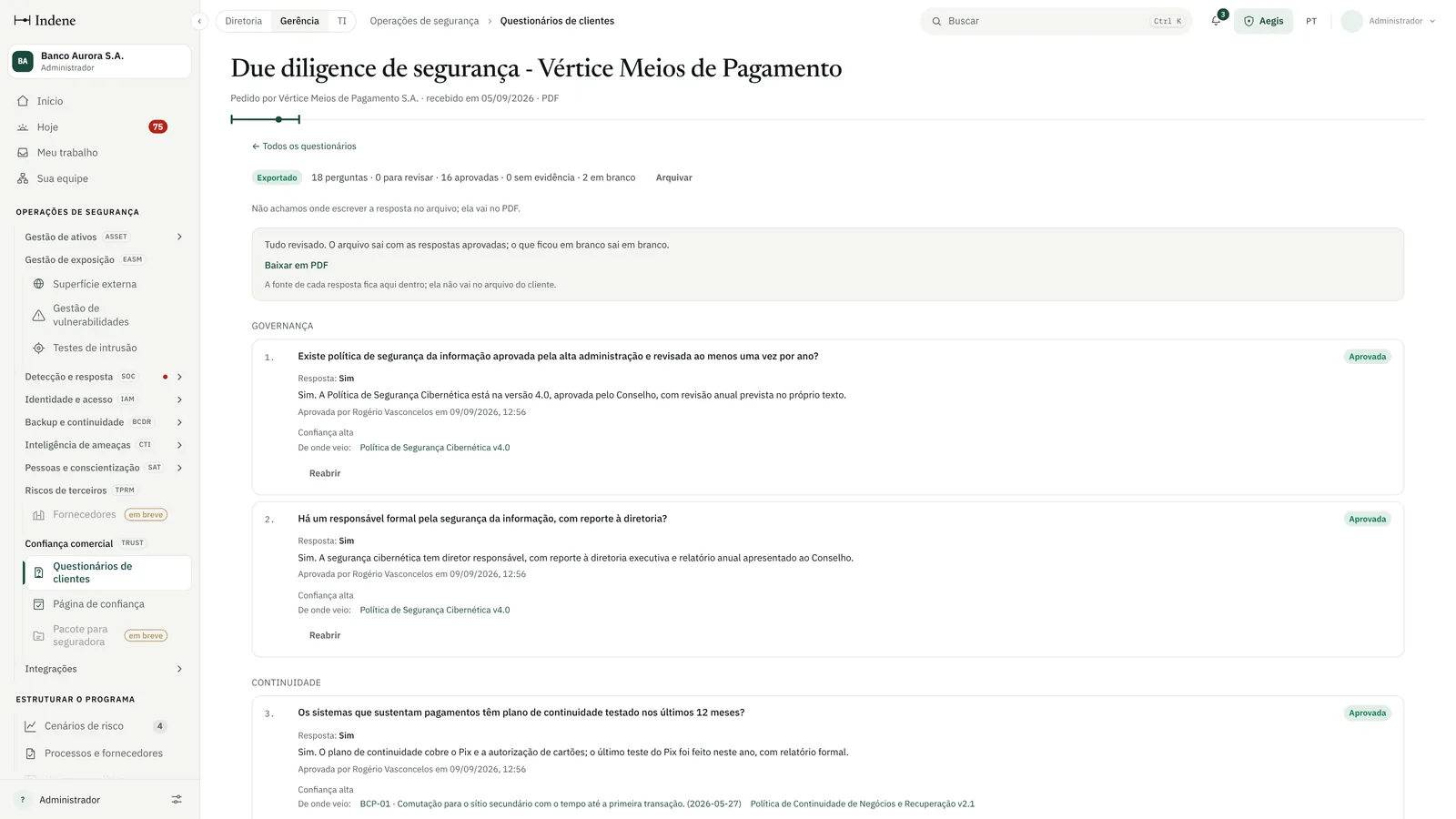 O questionário do cliente grande, (Dados de exemplo)